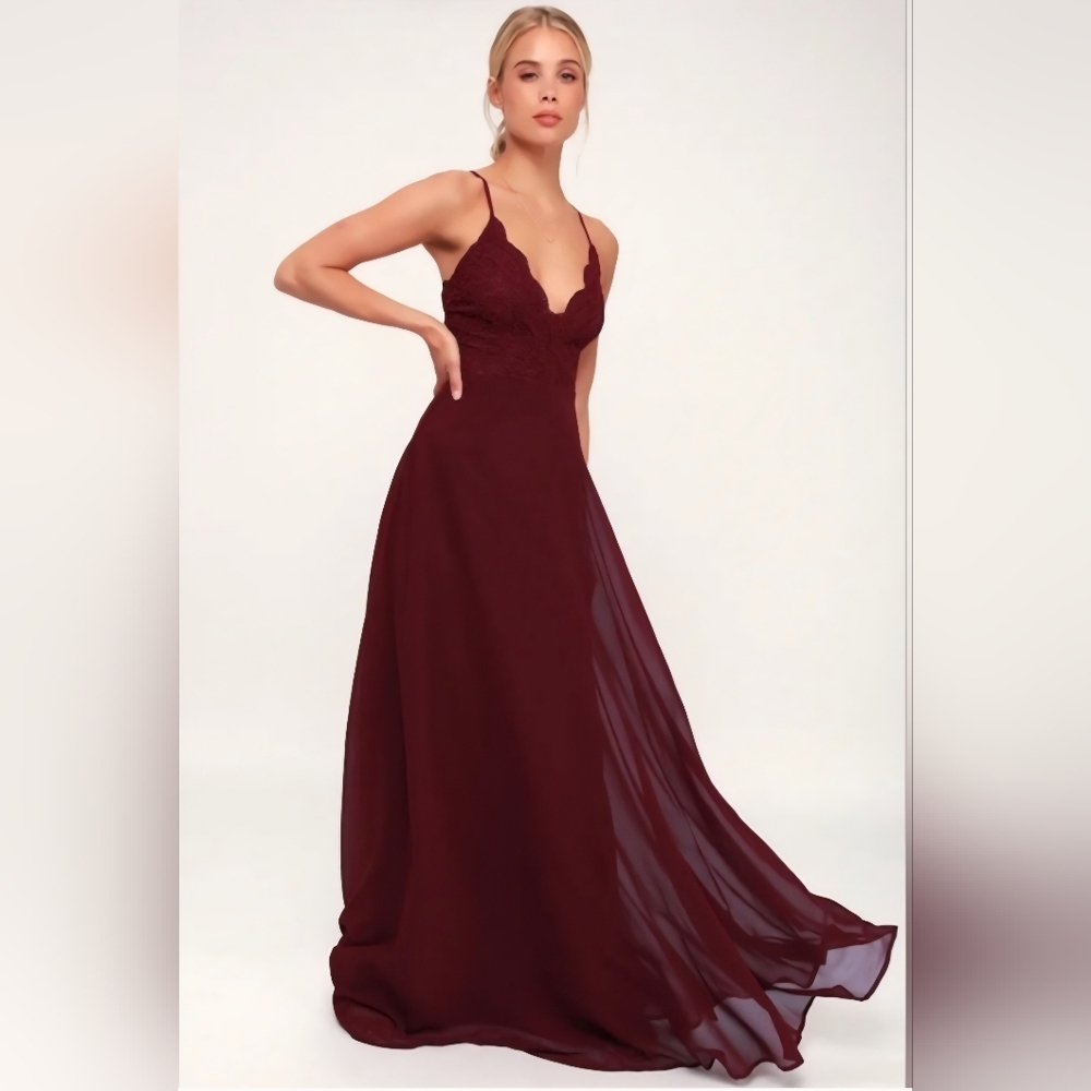 Lulu's Madalyn Deep Burgundy Lace Maxi Dress